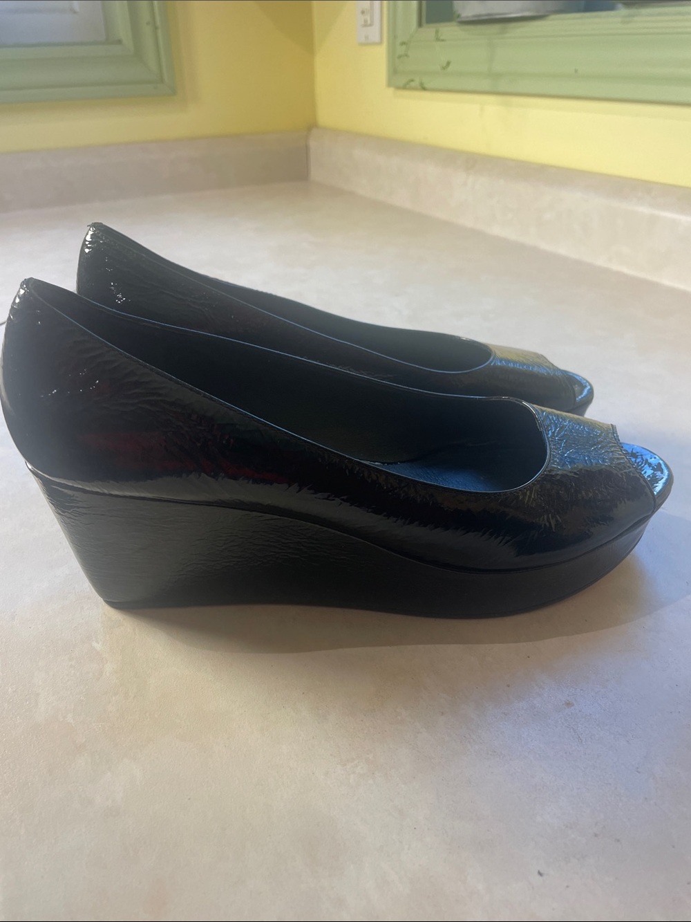 Michael Kors Solid Black Peep Toe Wedge Heels Size 8.5M Leather
